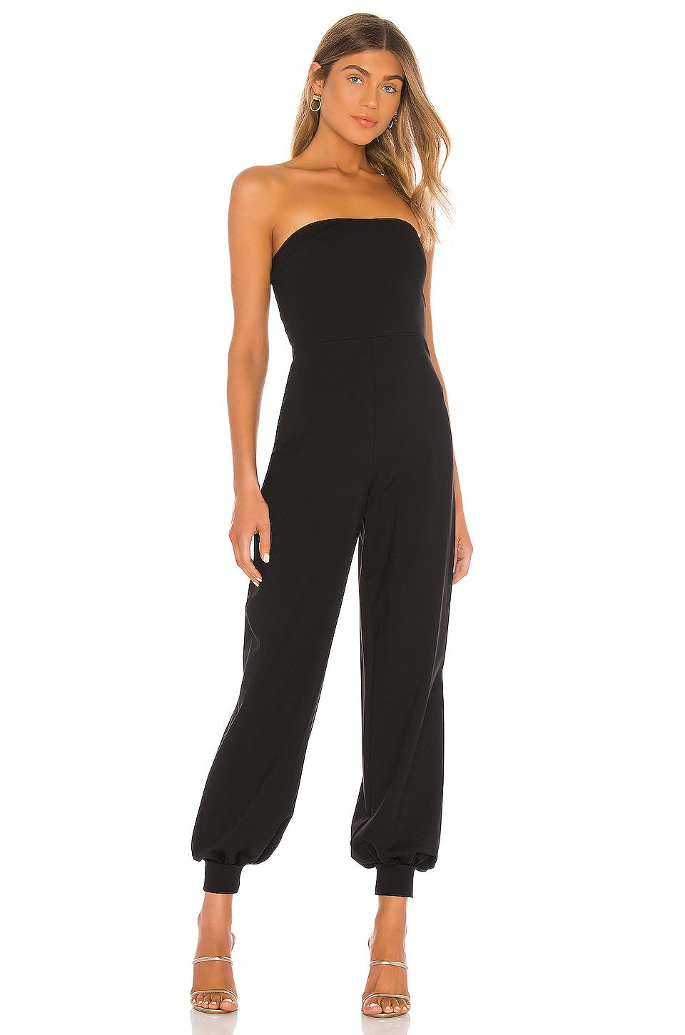 Susana Monaco Synthetic Strapless Cuffed Ankle Jumpsuit in Black - Lyst