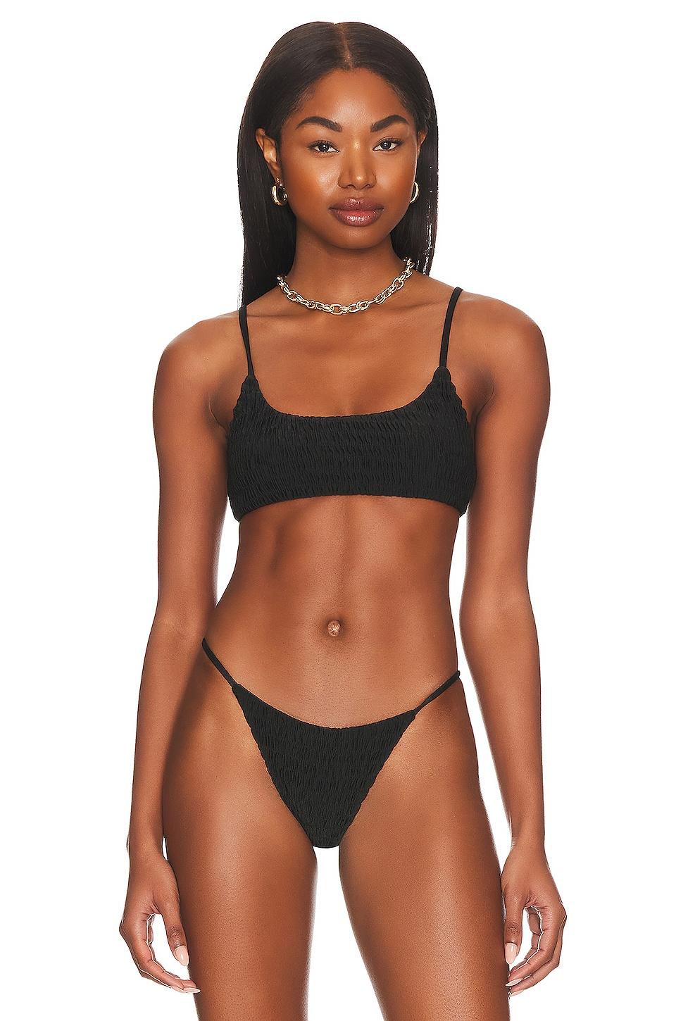 superdown Olivia Smocked Bikini Top in Black | Lyst