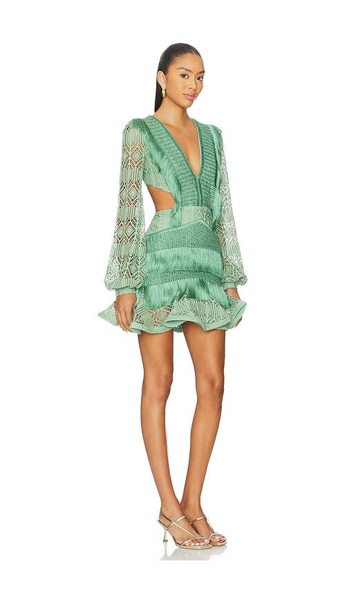 PATBO Samba Fringe Long Sleeve Mini Dress in Green | Lyst
