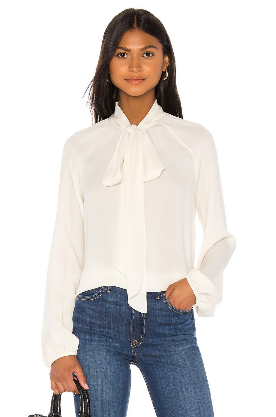 Theory Silk Scarf Top Classic Blouse in Ivory (White) - Lyst