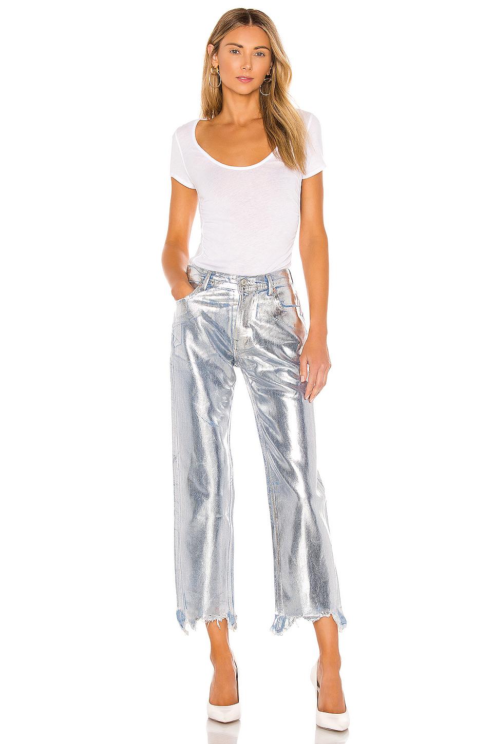 Free People Cotton Maggie Foil Jean in Silver (Metallic) - Lyst