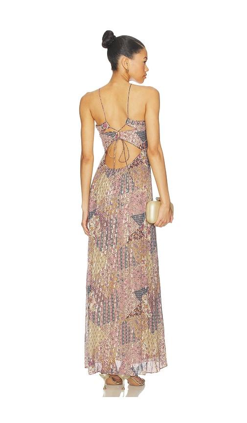 green emerald velvet dress Ba&sh Samanta Ruffled Maxi Dress Brown Leaf Print Georgette Size Large –  Celebrity Owned main image 0