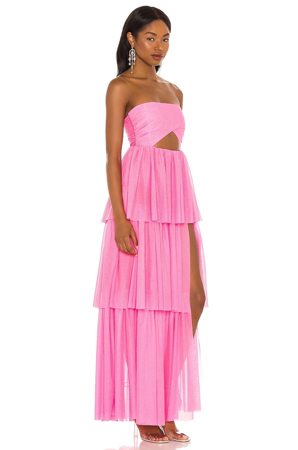 For Love & Lemons X Revolve Strapless Tiered Ruffle Gown in Pink | Lyst