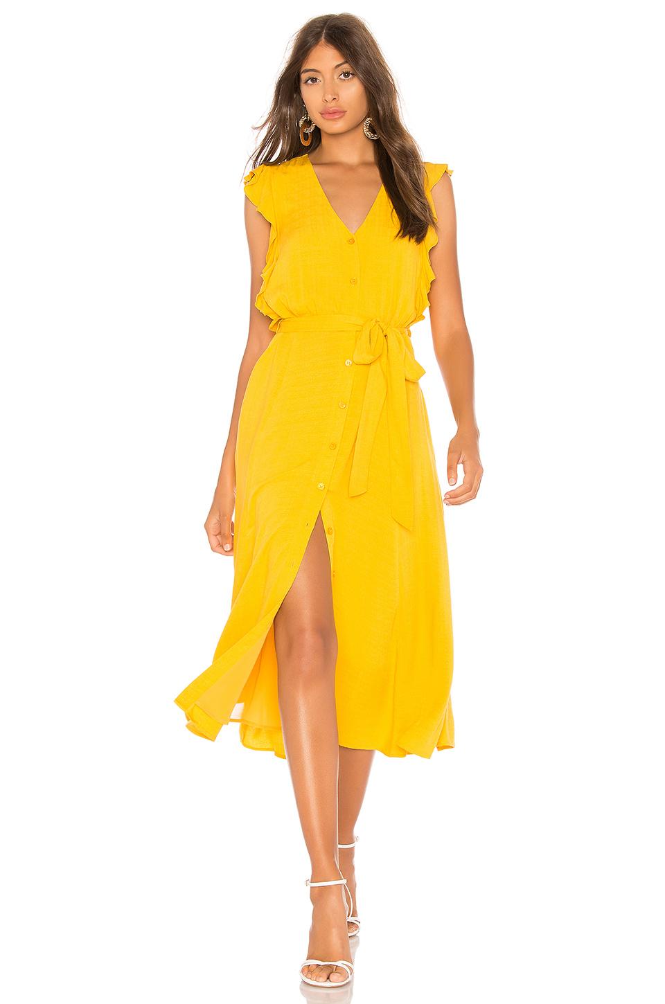yellow button down midi dress