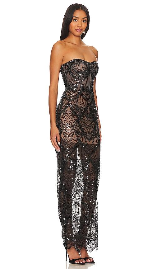 knee length dresses for ladies Lizette Black Lace Maxi Gown