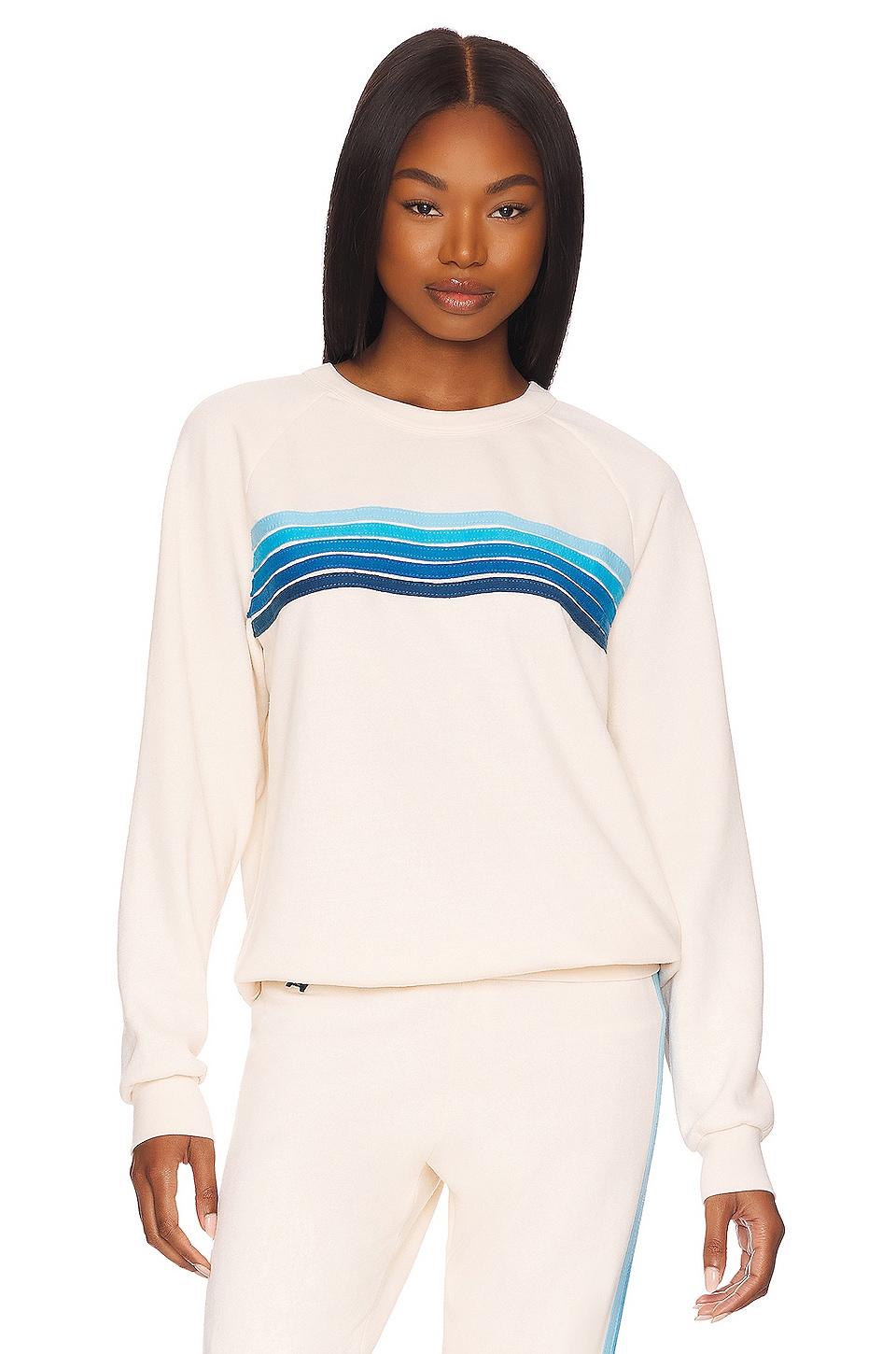 Aviator Nation 5 Stripe Crewneck Sweatshirt in White | Lyst