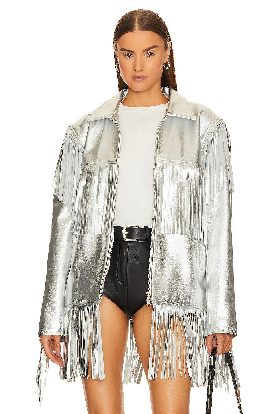 Understated Leather Satine Knitted Fringe Top in Metallic Silver - Size M