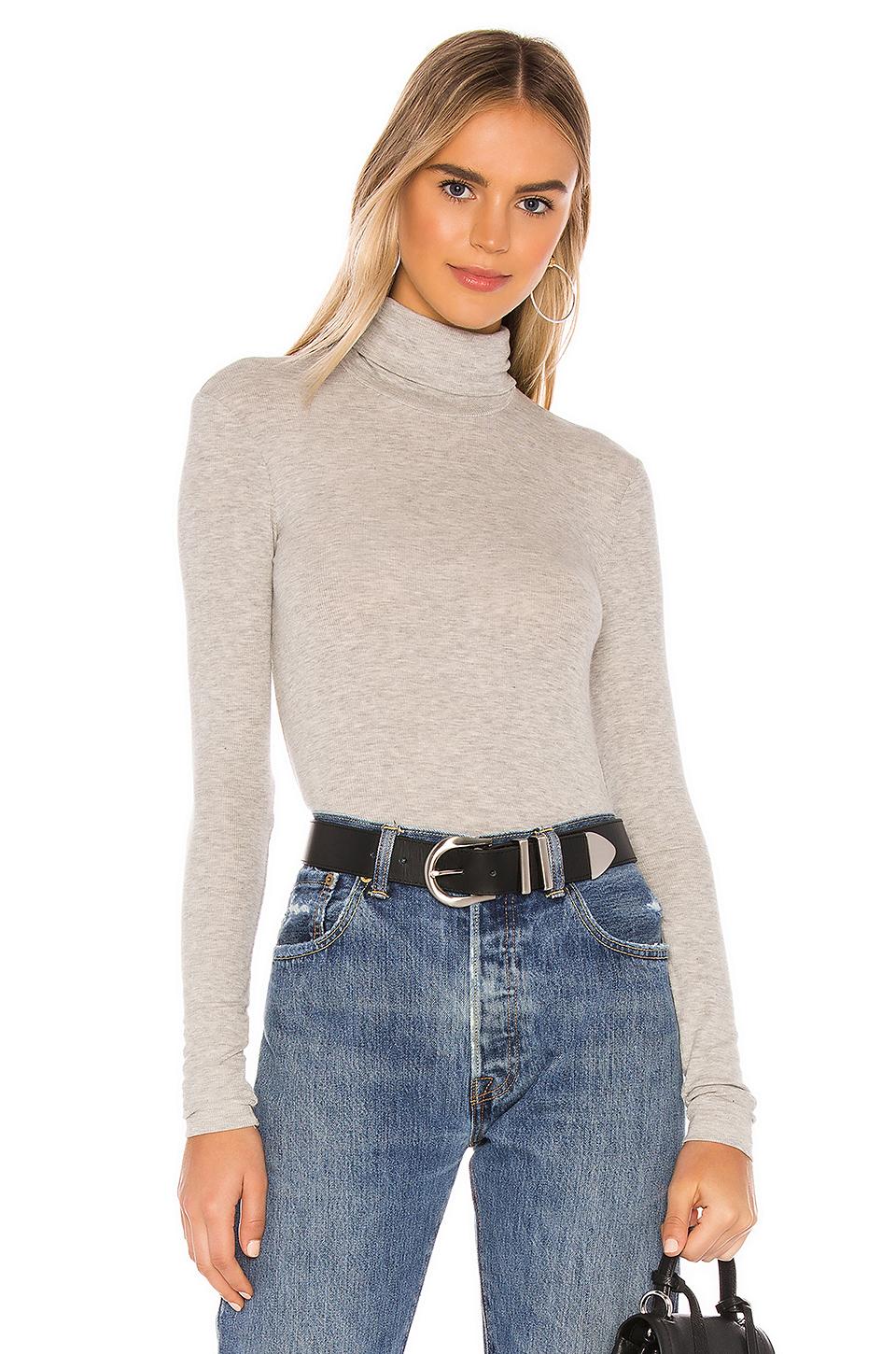 ATM Synthetic Micro Modal Rib Turtleneck Top in Heather Grey (Gray ...