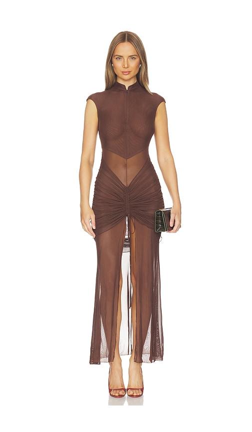 kim shui brown ruffle dress Kim Shui