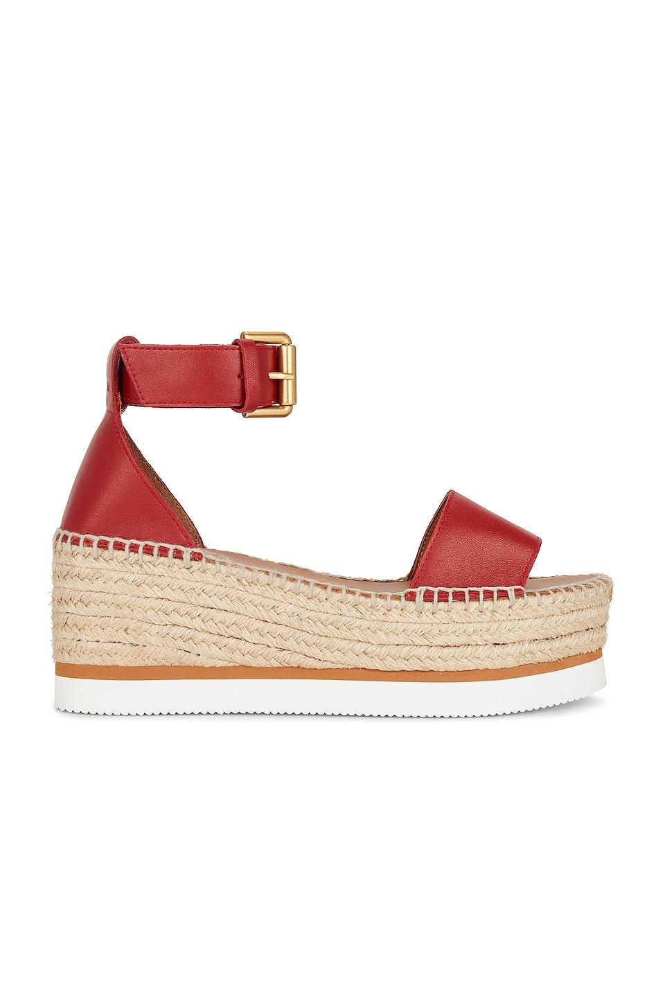 See By Chloé Leather Glyn Platform Sandal in Dark Red (Red) | Lyst