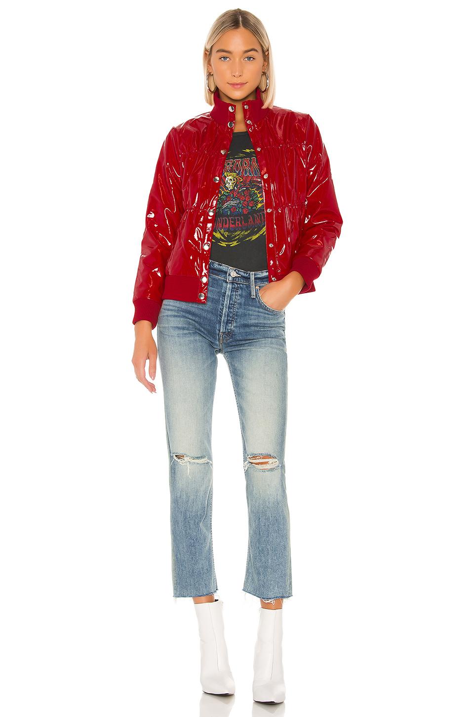 red shiny bomber jacket