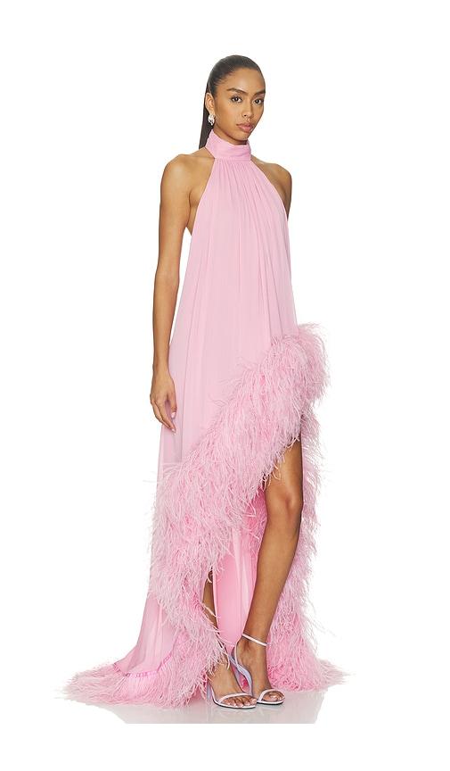 pink dress with feathers Tuckernuck Hot Feather Jamie Hot Pink / S With pink feather trim on the slit of the dress Designer Pink Feather Dresses for