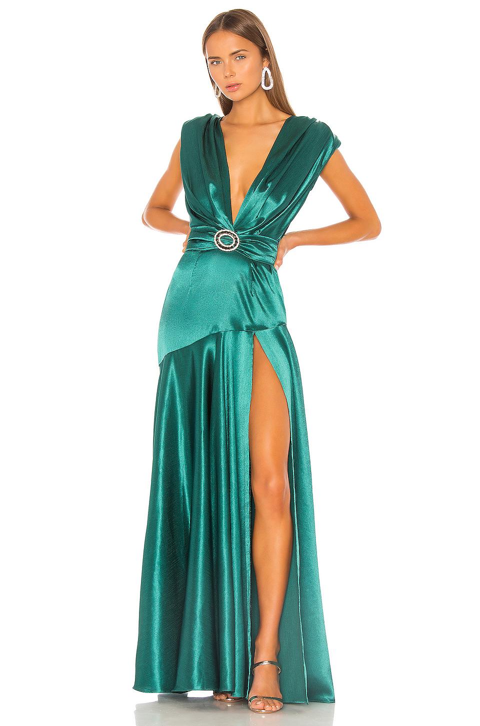 Bronx and Banco Romi Deep V-neck Cap-sleeve Wrap-waist Satin Gown in Green  | Lyst