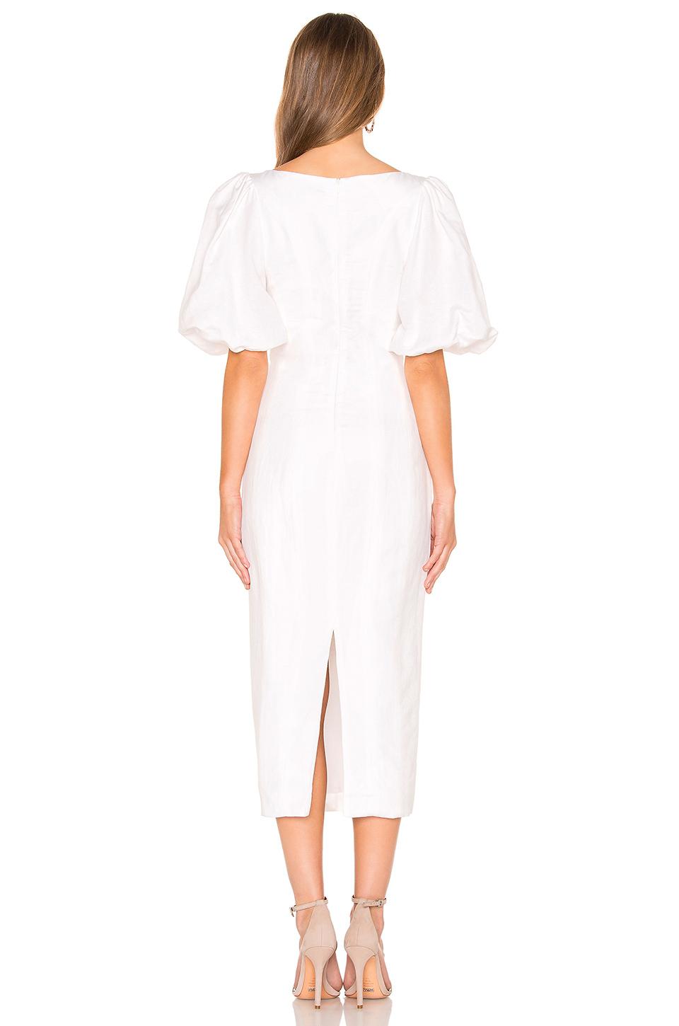 shona joy gaia linen fitted midi dress