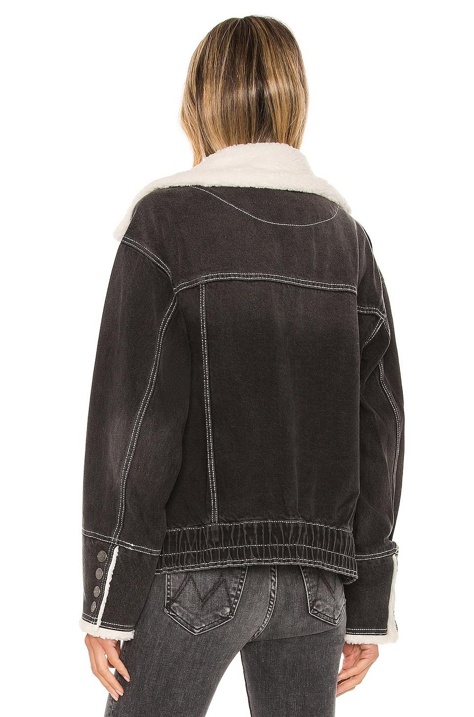 Ariel Cozy Denim Bomber in Washed Black 