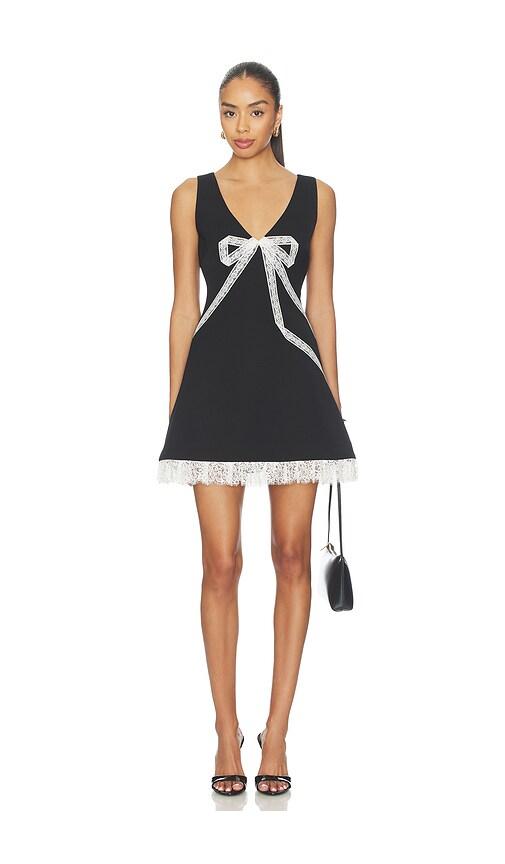 Self-Portrait Crepe Bow Lace Mini Dress in Black | Lyst