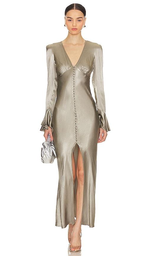 knee length dresses for ladies La Lune Plunged Long Sleeve Maxi Dress | White | Dresses