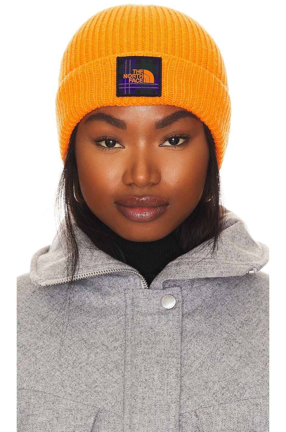 The North Face Logo Box Cuffed Beanie in Orange | Lyst