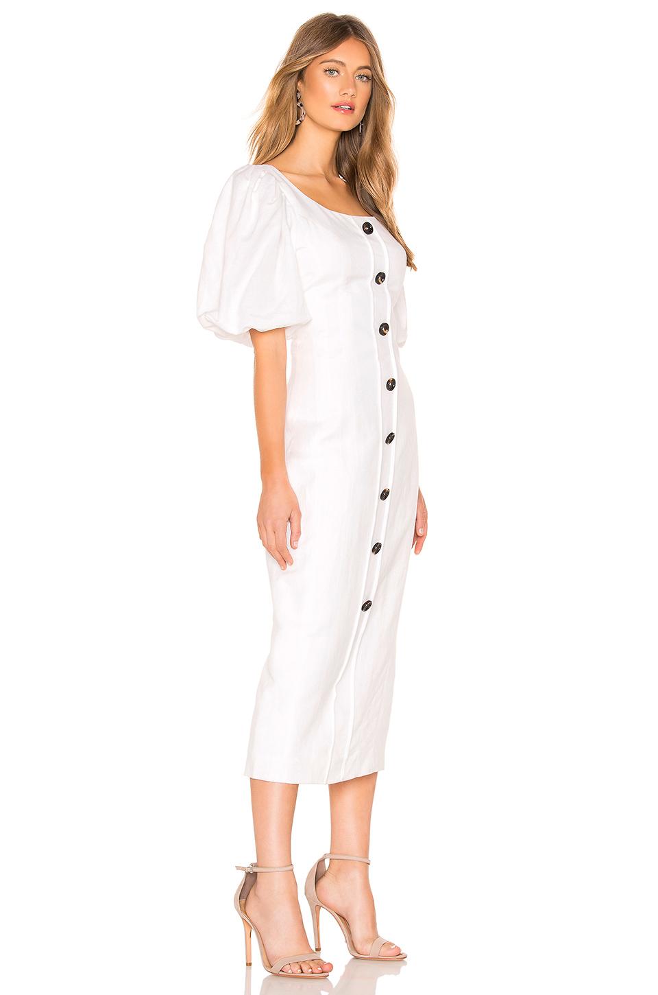 shona joy gaia linen fitted midi dress