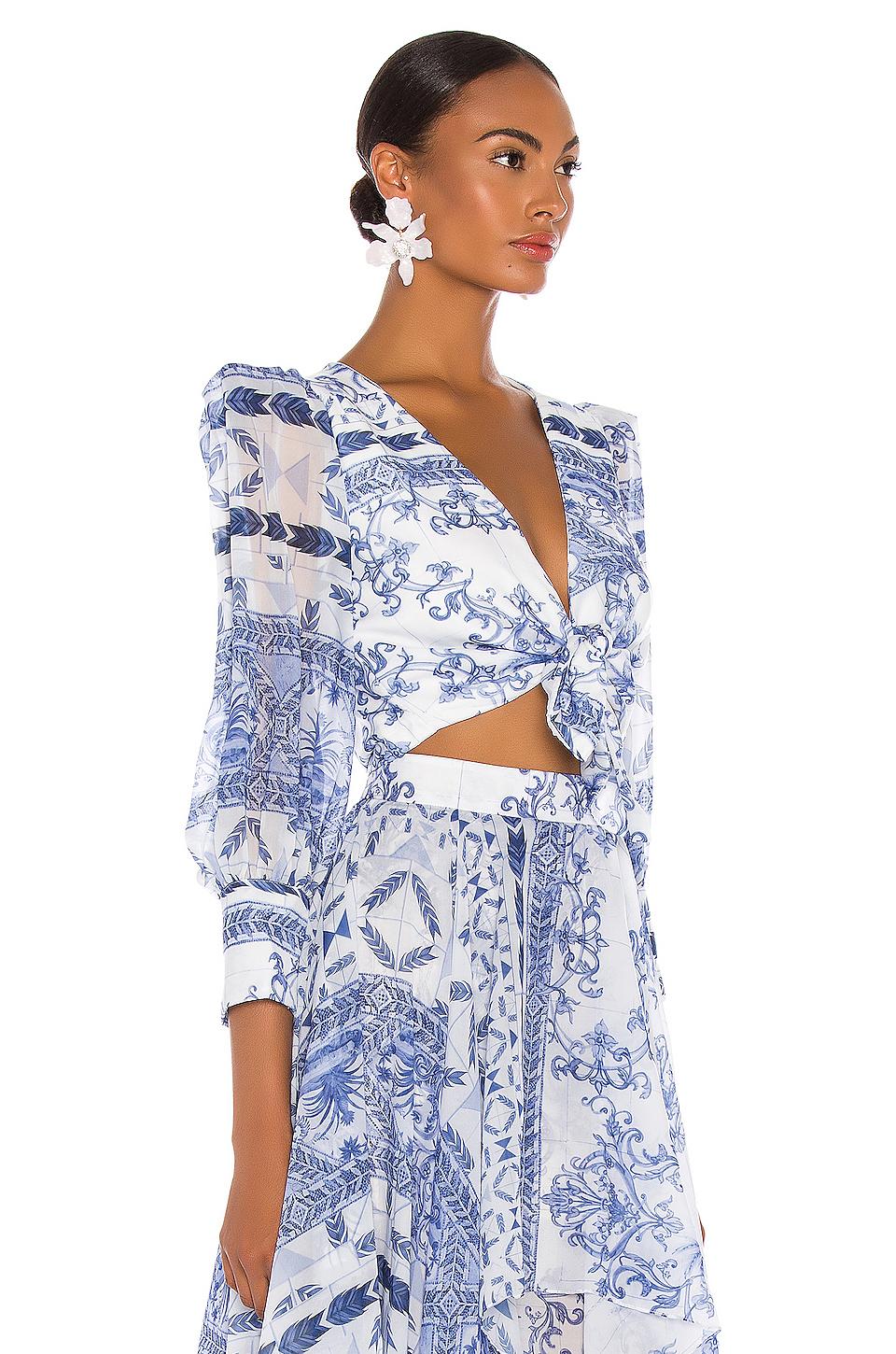 PATBO Chiffon Amalfi Tie Front Cropped Top in Blue & White (Blue) - Lyst