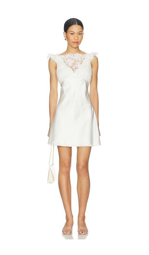 white dress with pink and blue flowers Pompomme White/Blue Painted Flower Waisted Dress P7264 main image 1