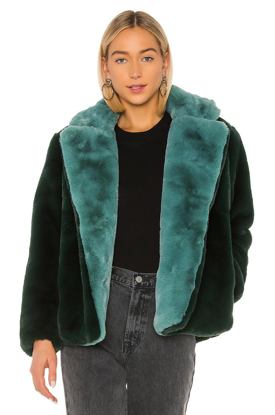 Apparis Kendall Faux Fur Jacket in Emerald Green & Sapphire Blue (Green ...