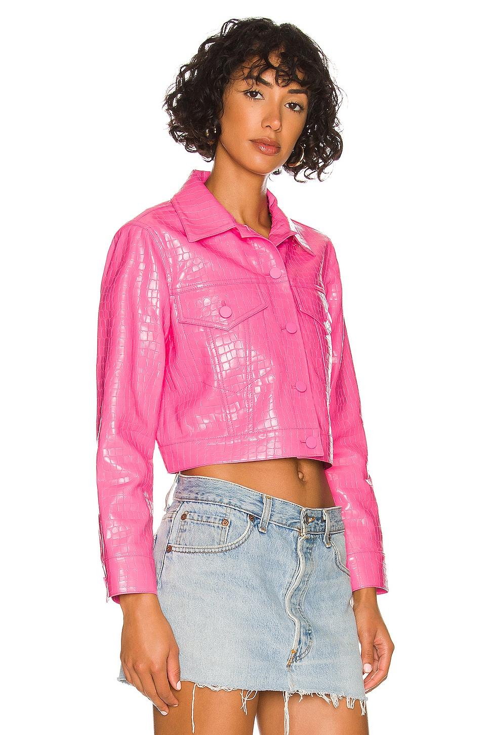 Pink vegan leather jacket top
