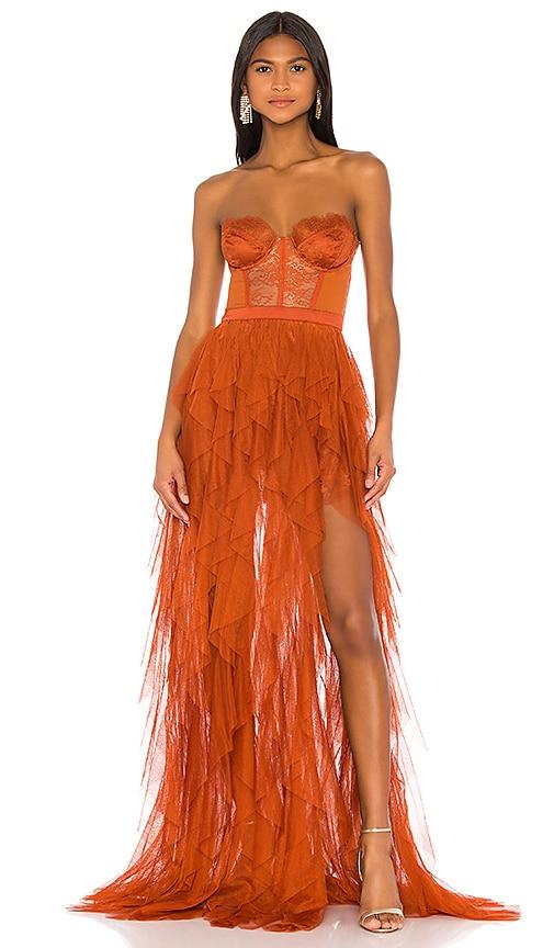 open lace back dress NEW Dundas X Revolve Orange Pink Chain Cutout Dress