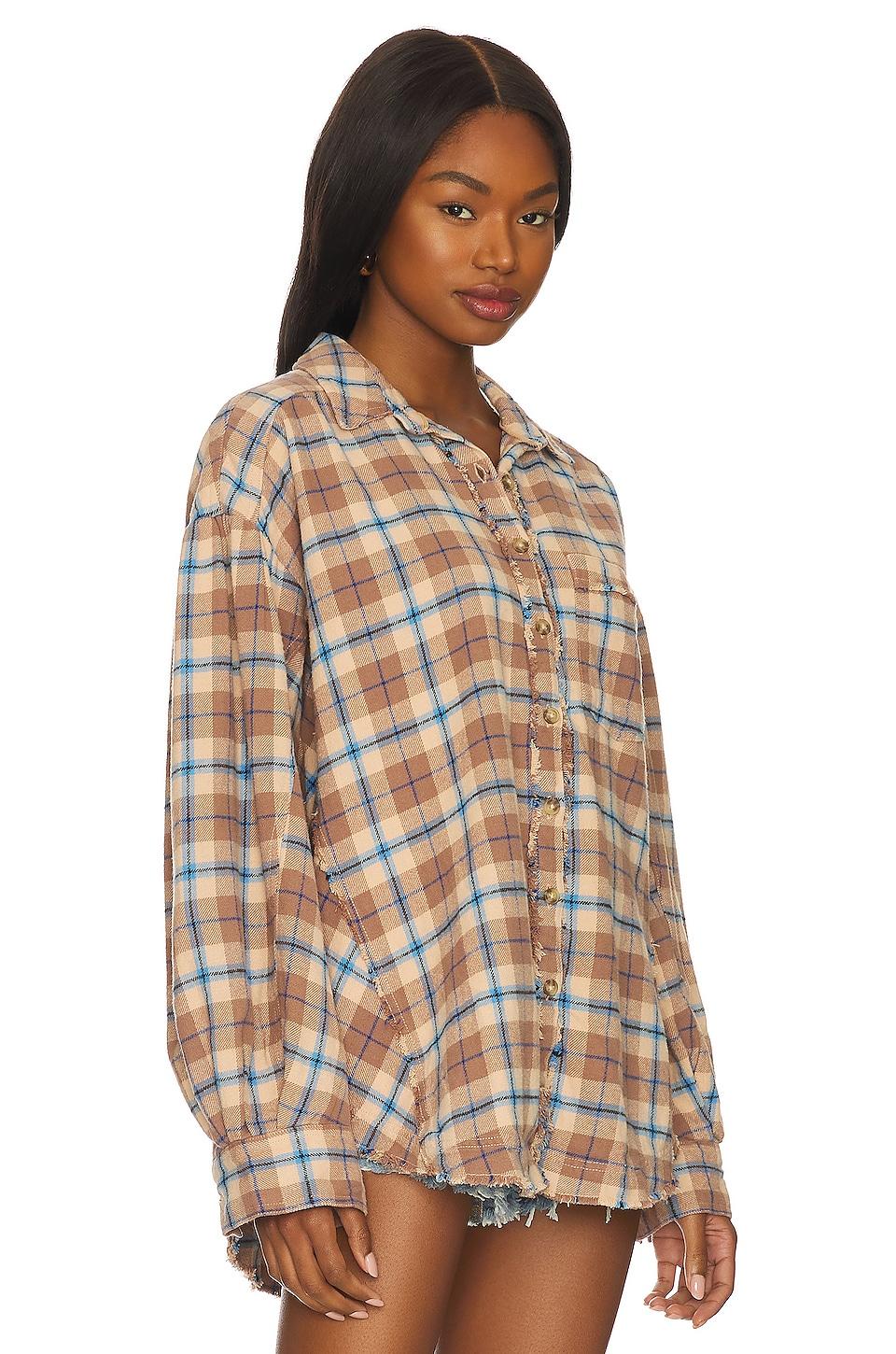 Free People Happy Hour Plaid Shirt in Natural | Lyst