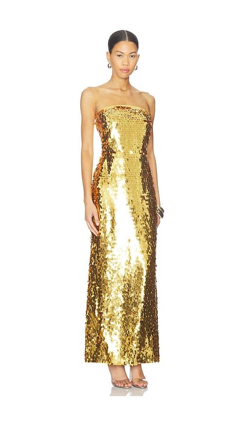 slim fit dress slacks Simon Miller Beep Beep Dress Star Gold Lurex Crochet Maxi