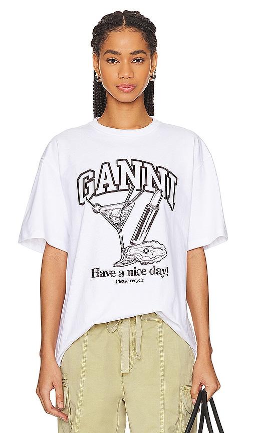【関税&送料込】Ganni Duckie T-Shirt Bright White White Basic Jersey Duckie Relaxed T-shirt | GANNI
