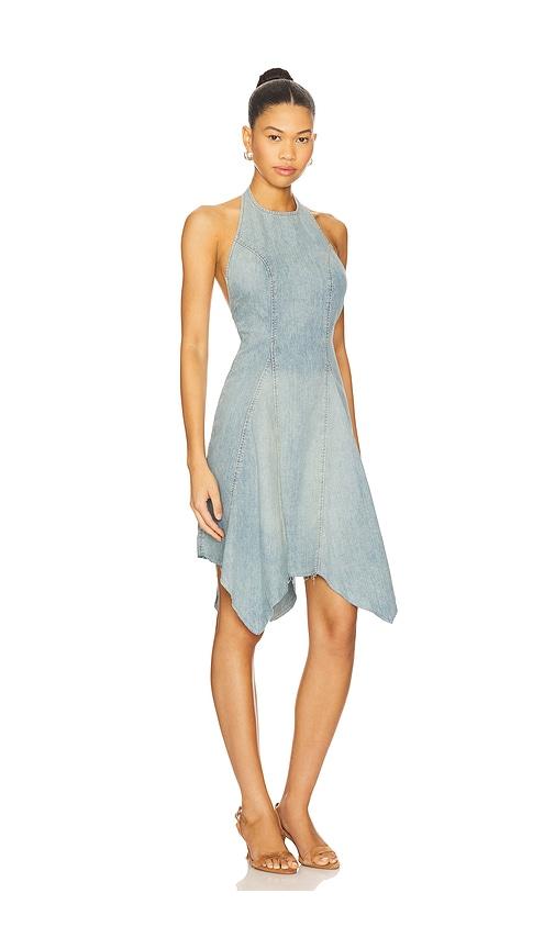 knee length dresses for ladies PATCHWORK PLAID DENIM MINI DRESS  AKIRA