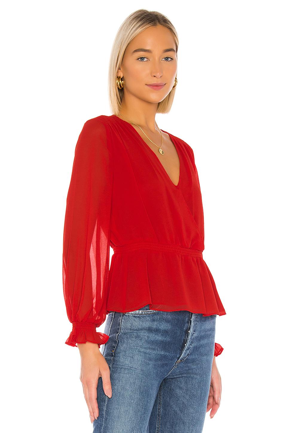 1.STATE Chiffon Cinched Waist Wrap Front Blouse in Cherry Red (Red) - Lyst
