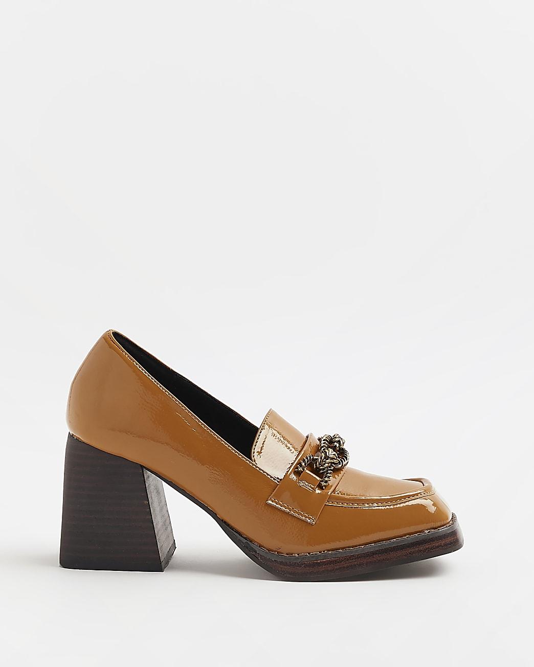 heeled loafers brown