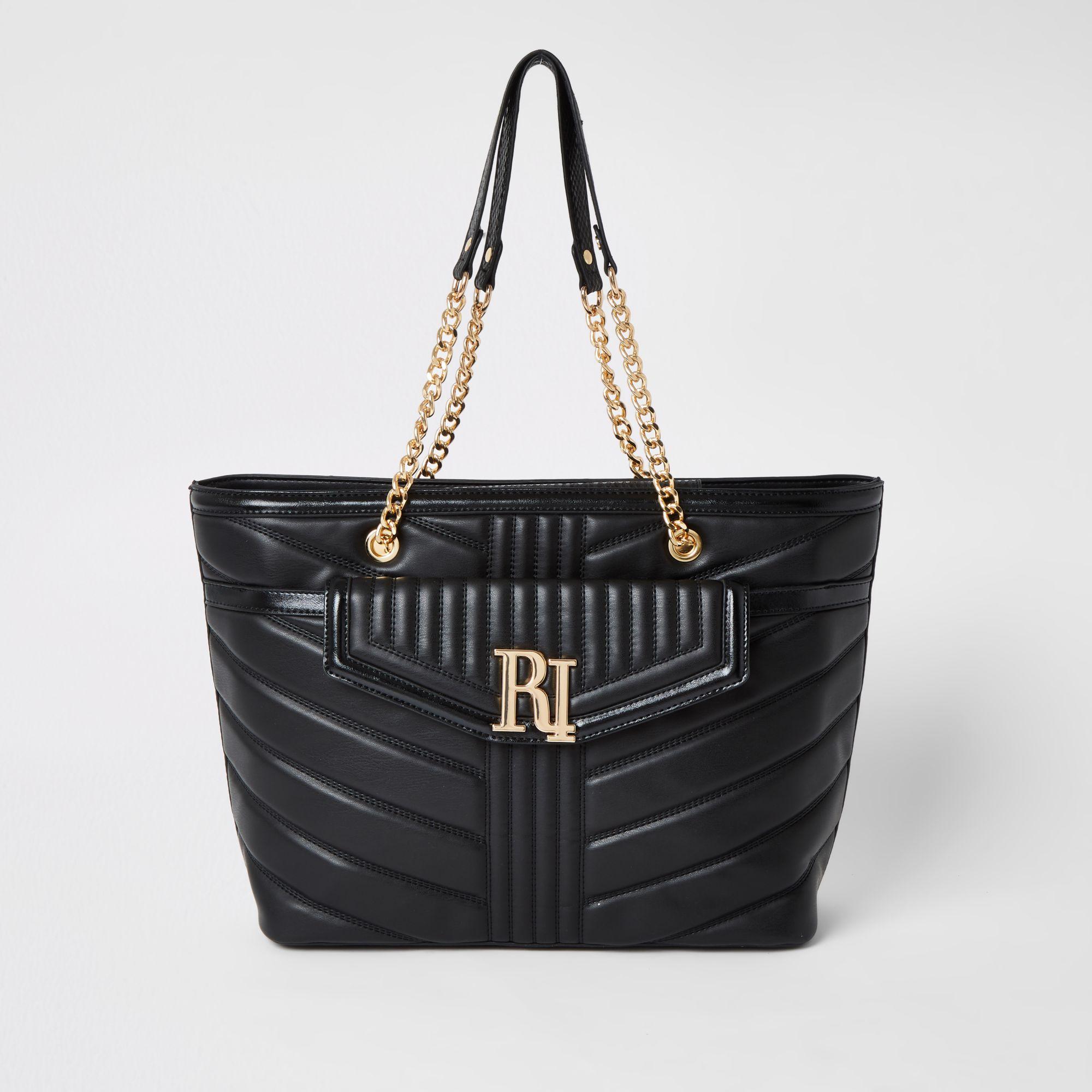 River Island Black Quilted Ri Pocket Shoulder Bag | Lyst UK