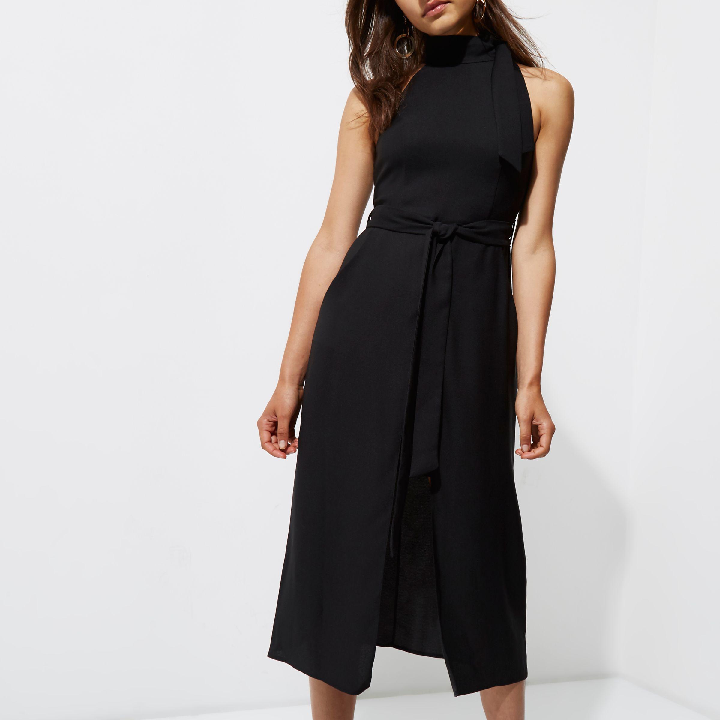 sleeveless tie neck dress