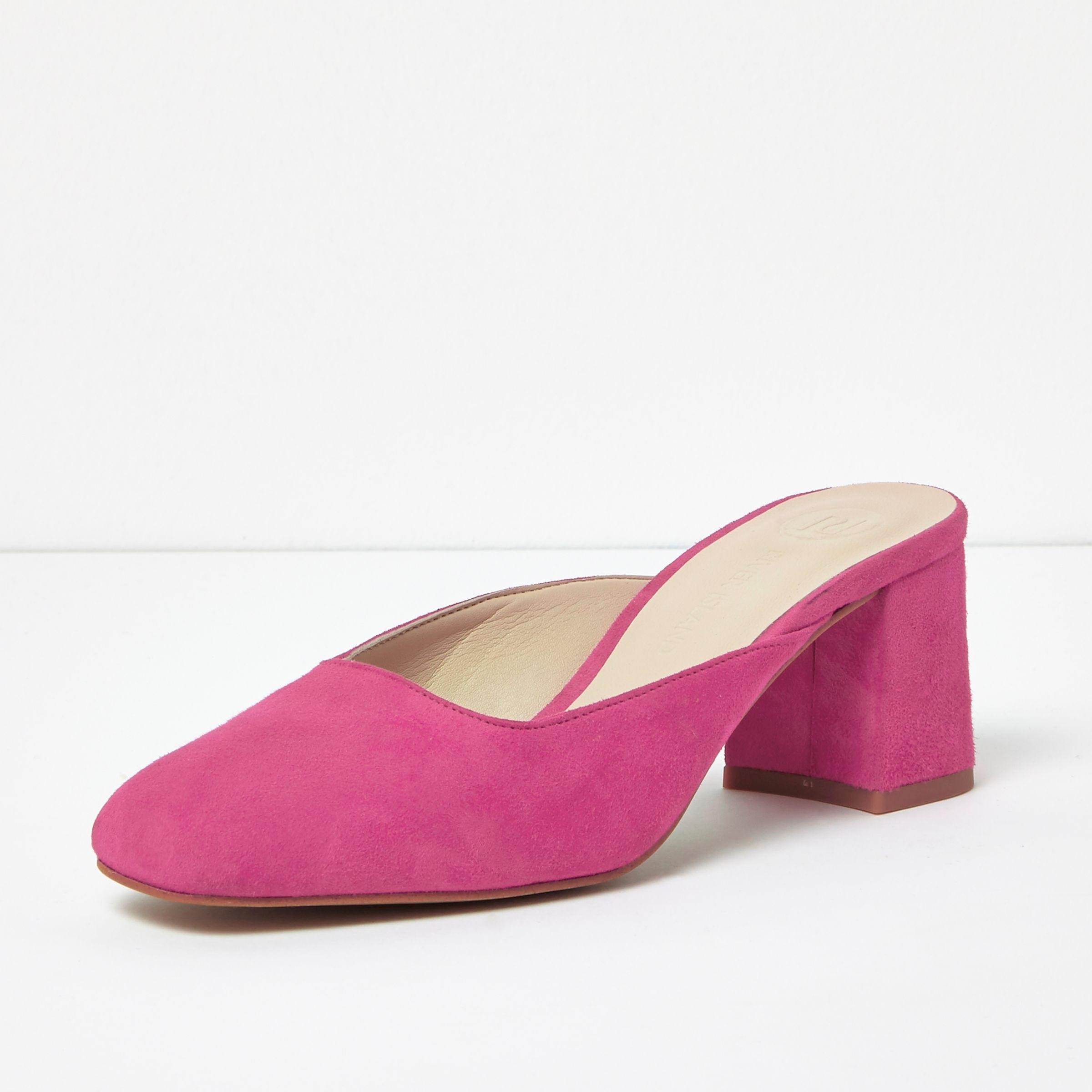 River Island Bright Suede Round Toe Mules in Pink - Lyst