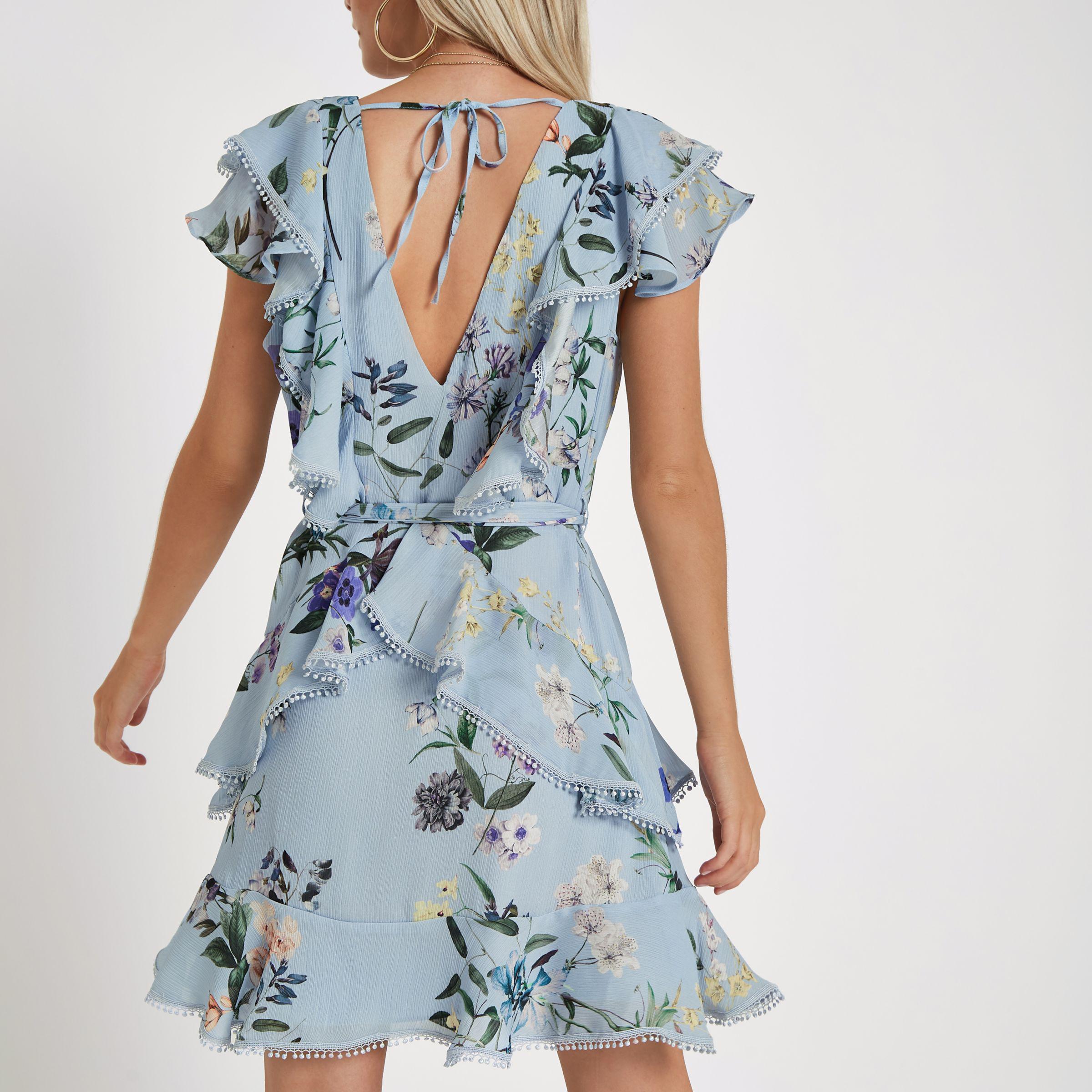 floral frill wrap dress
