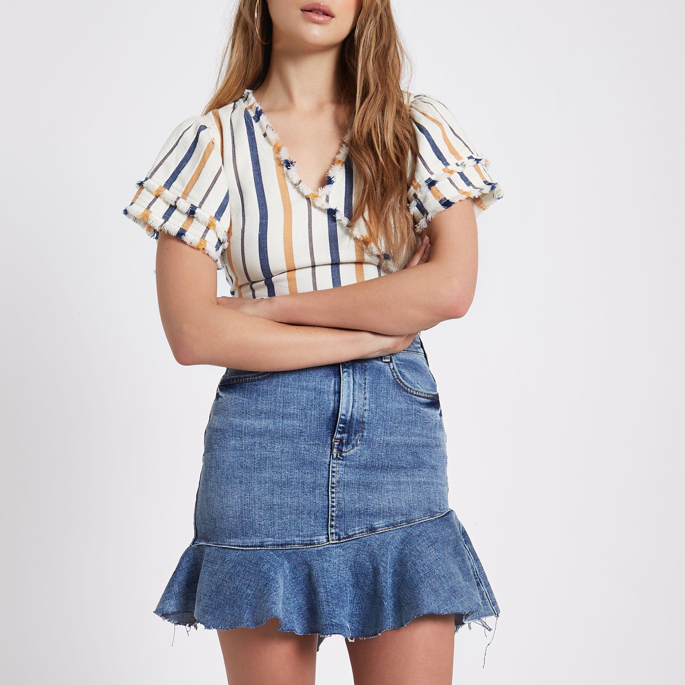 denim frill hem dress