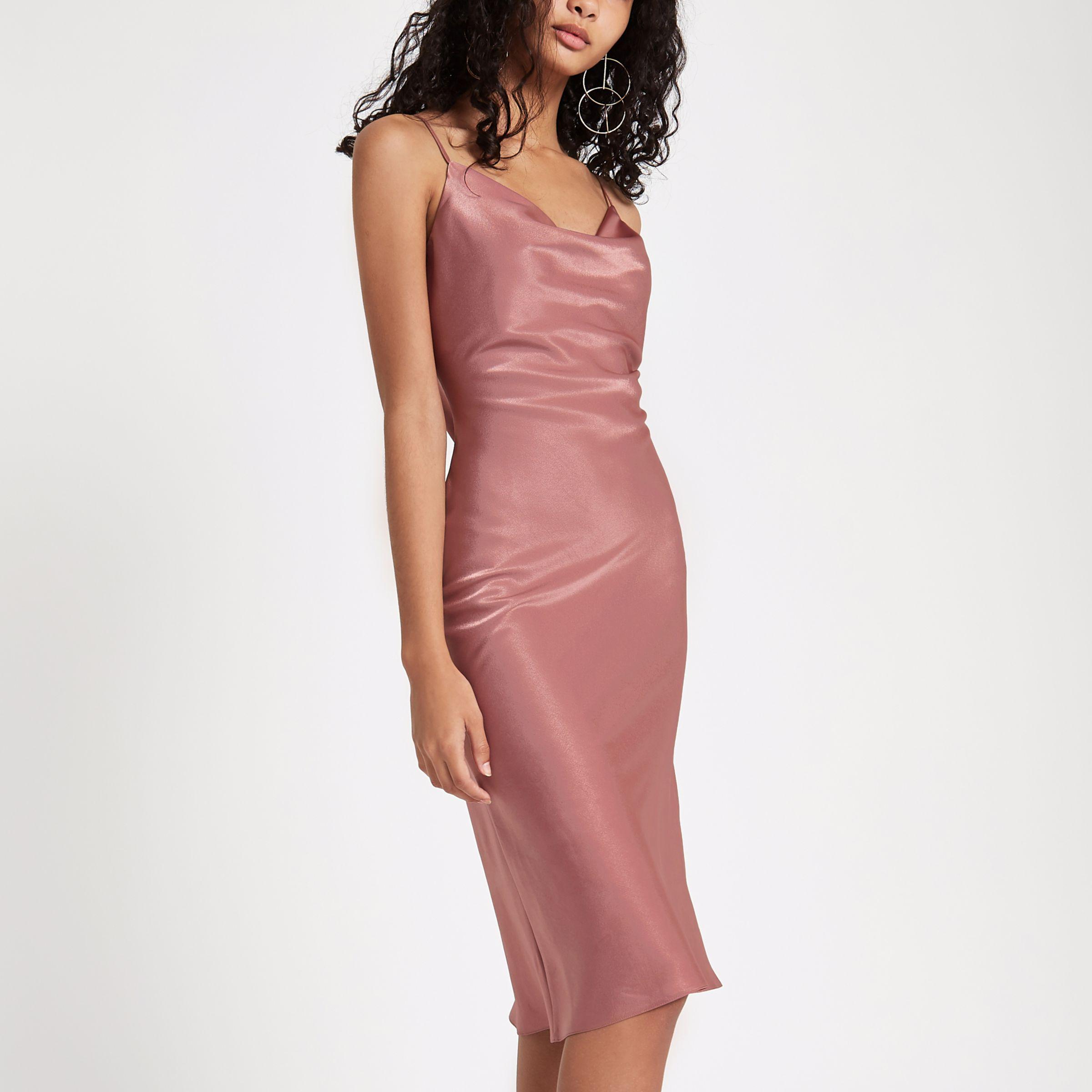 Synthetic Cowl Neck Slip Dress in Pink ...