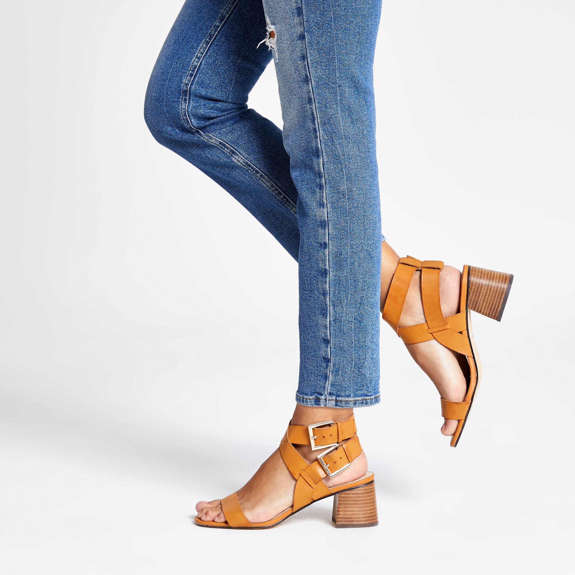 brown double buckle sandals
