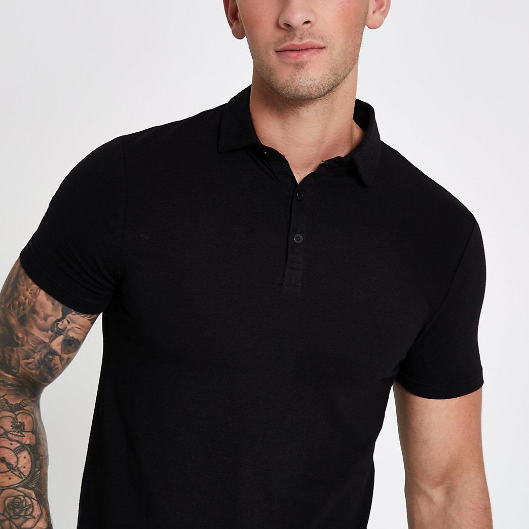 black muscle fit polo