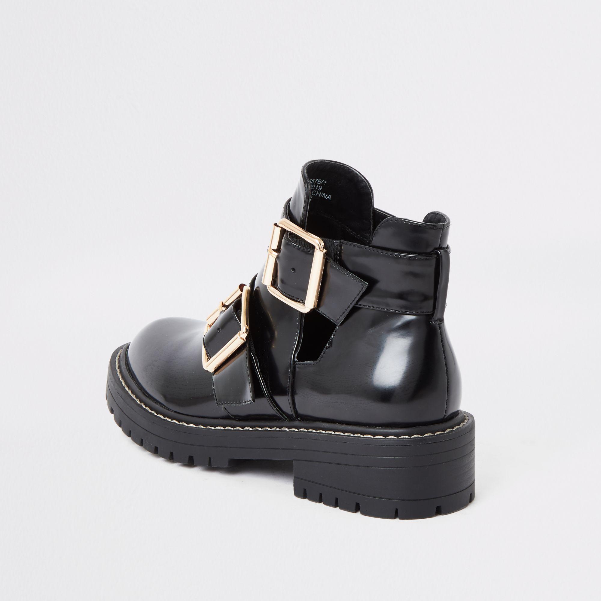 River Island Black Patent Cut Out Side Chunky Boots | Lyst Canada