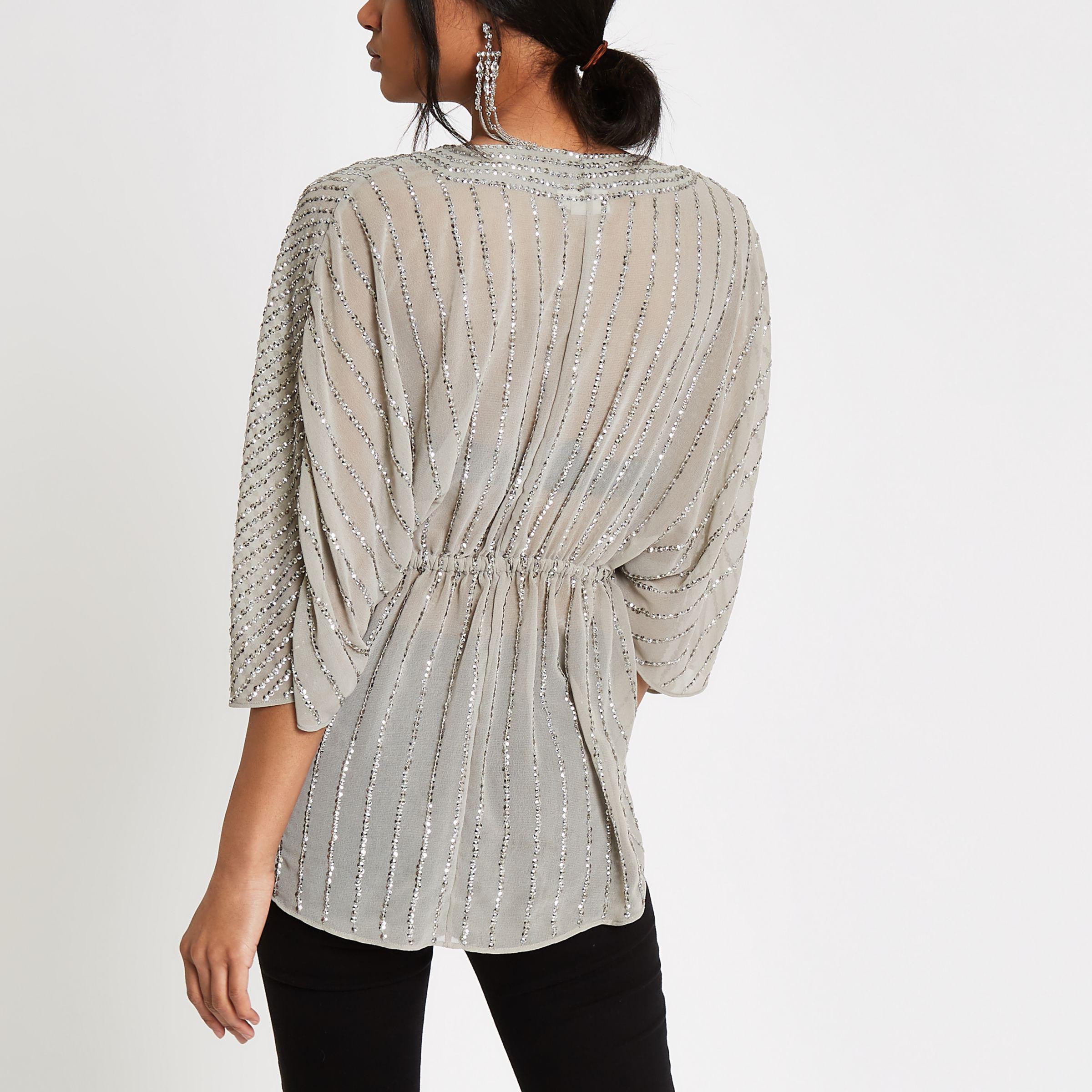 river island grey sequin top