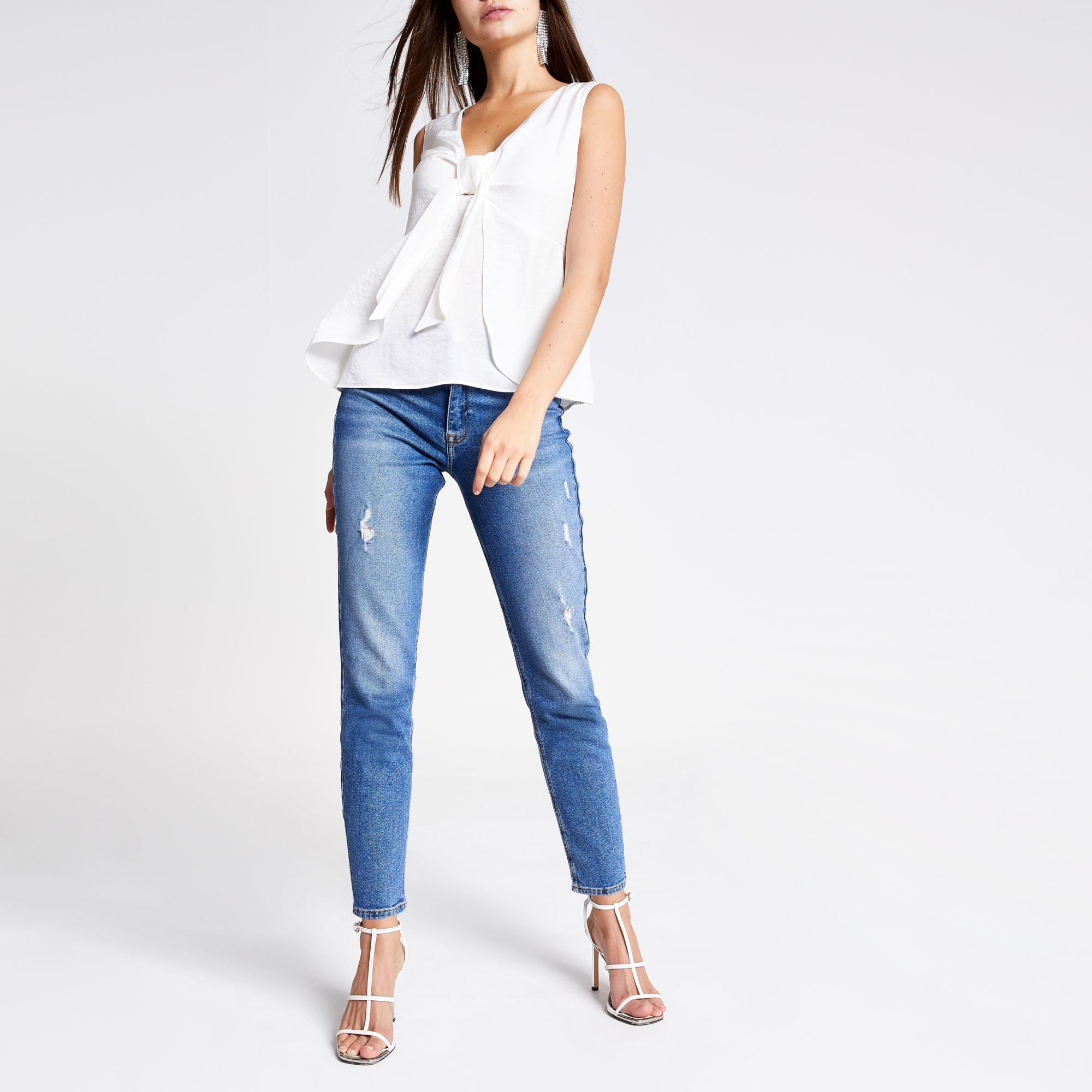 River Island Synthetic White Bow Front Tank Top Lyst