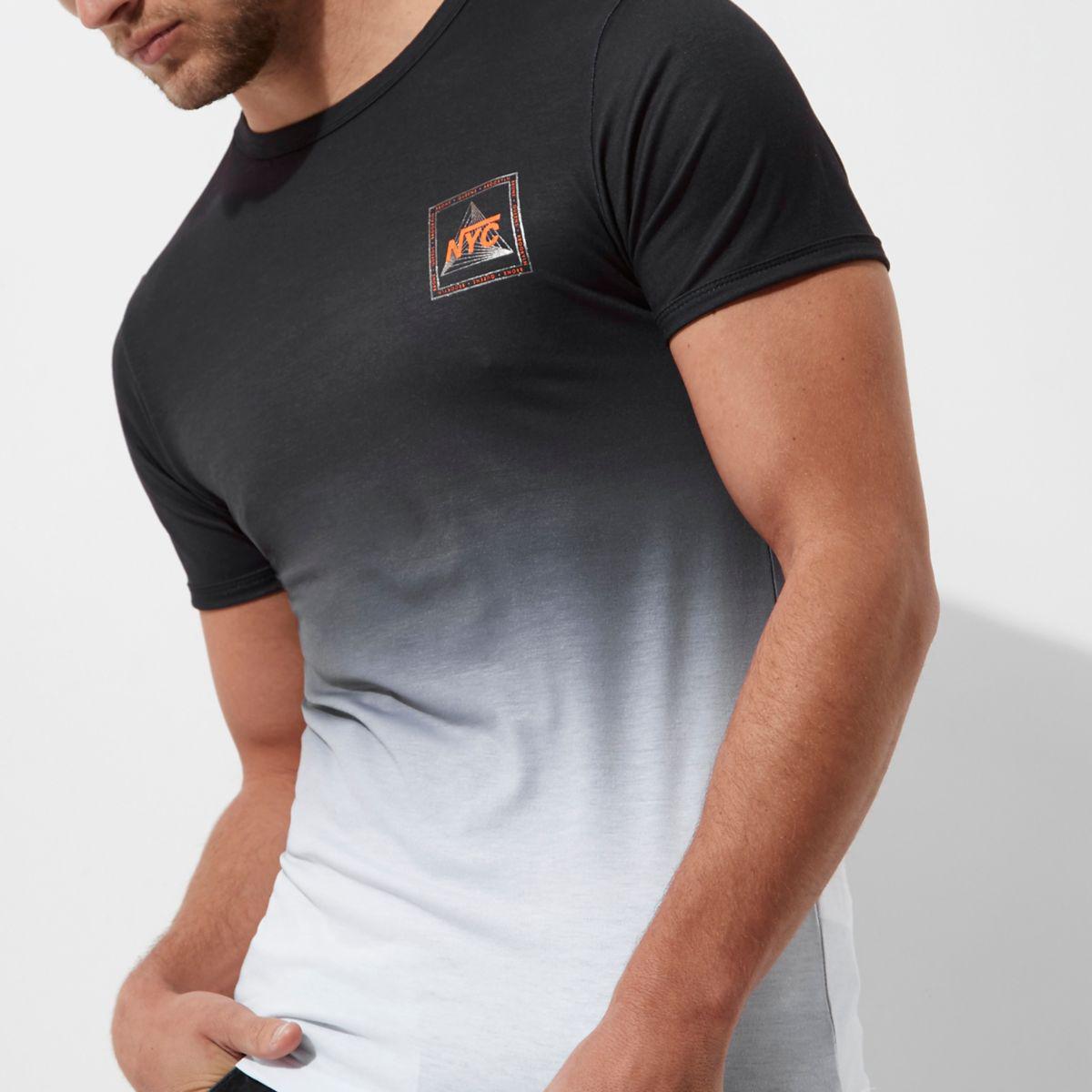 River Island Synthetic Black Fade 'nyc' Print Muscle Fit Tshirt for