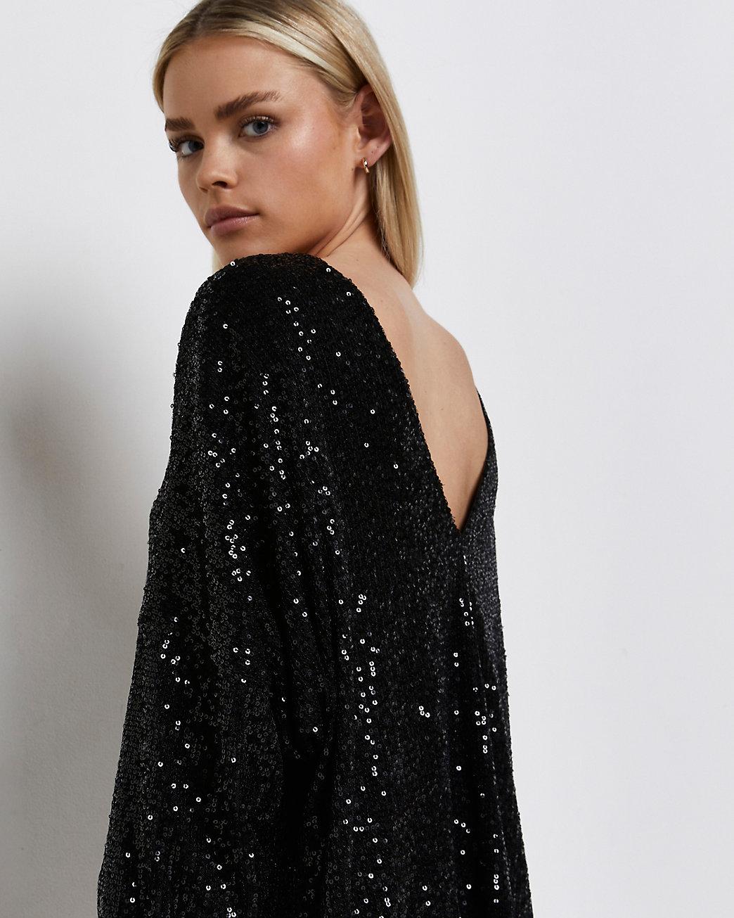 River Island Petite Black Sequin Smock 