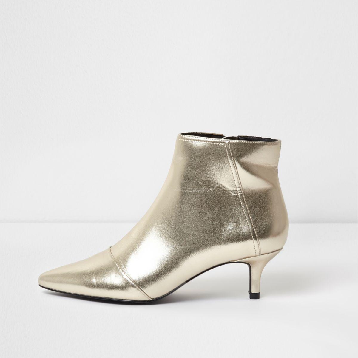 Lyst River Island Gold Metallic Pointed Kitten Heel Ankle Boots Gold