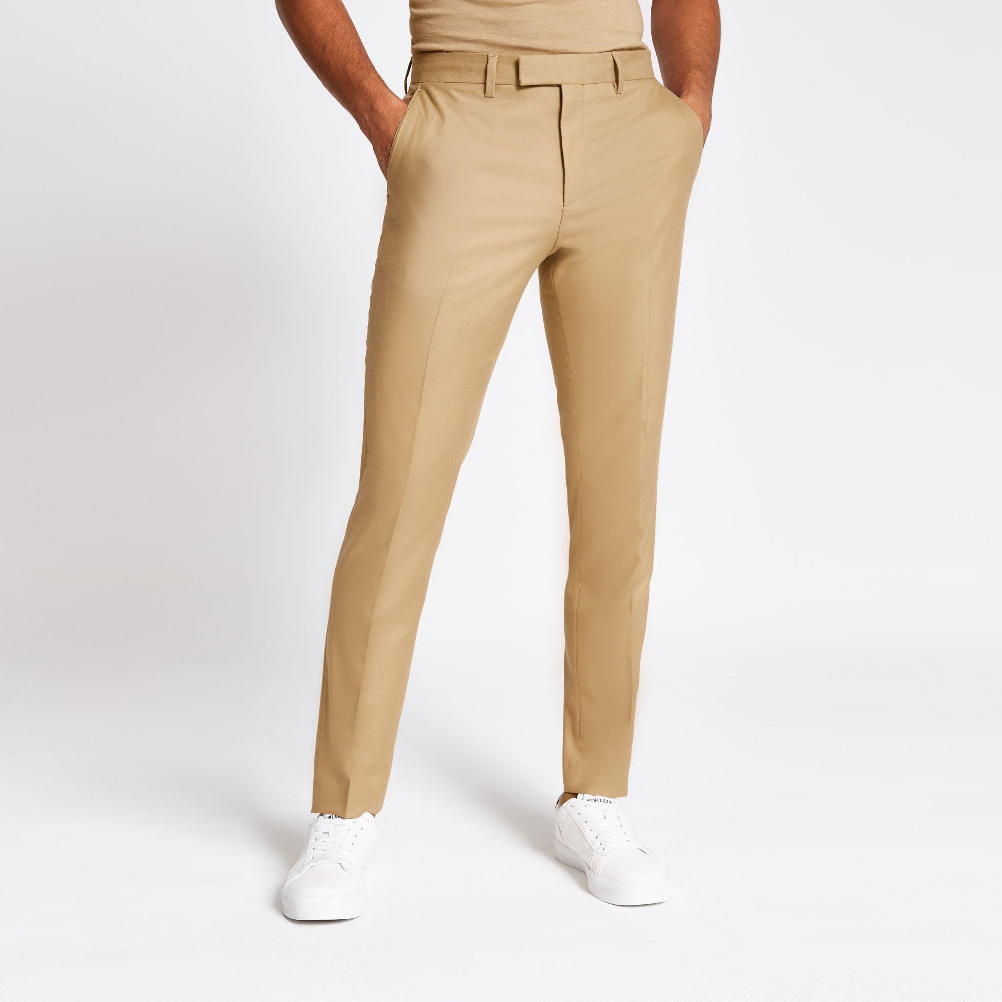 River Island Synthetic Camel Stretch Skinny Suit Trousers in Natural