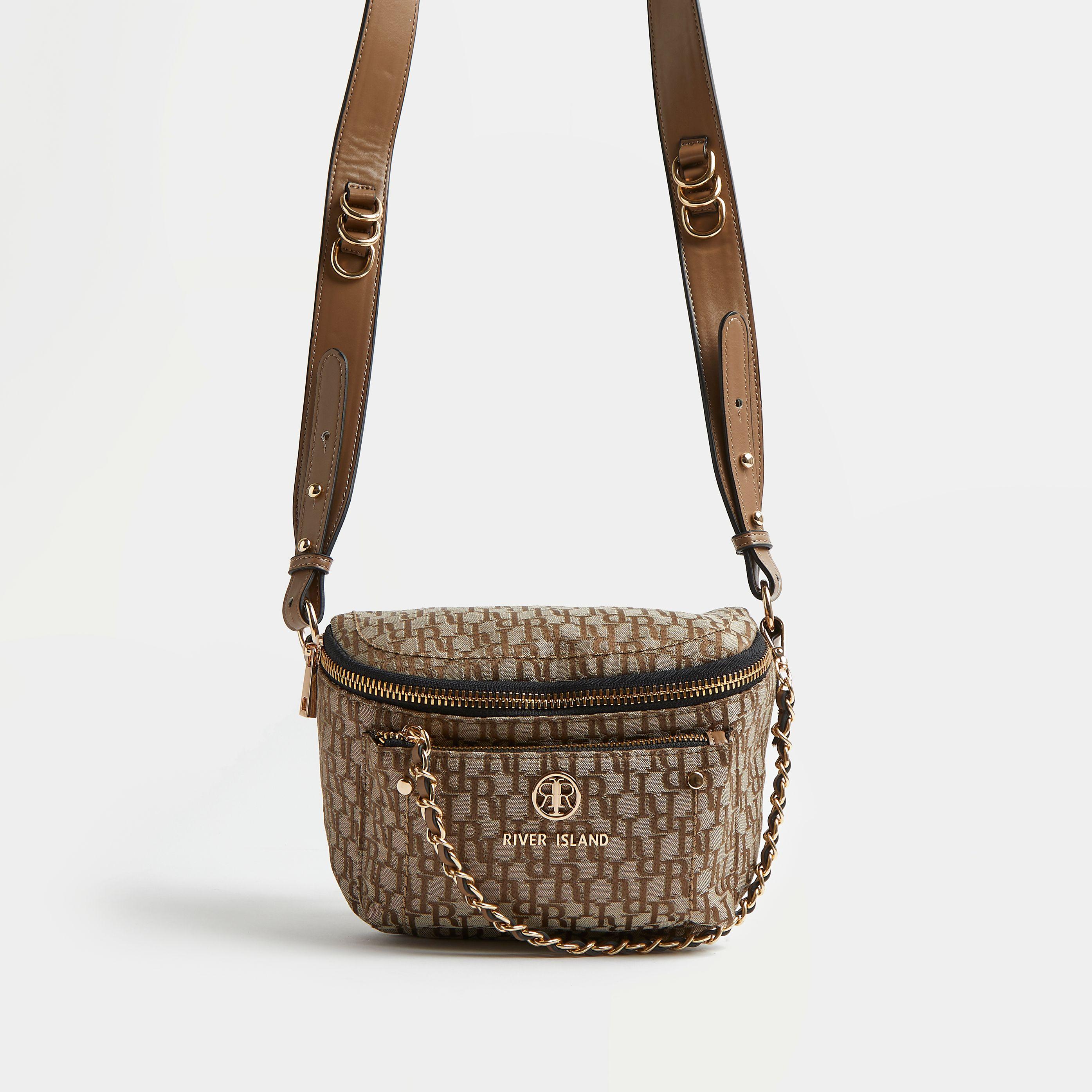 brown monogram cross body bolsa river island